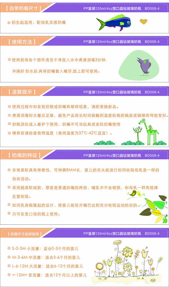 寬口玻璃奶瓶120ml白