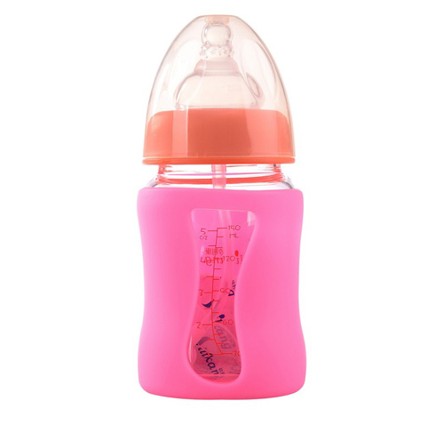 矽利康無手柄寬口玻璃奶瓶150ml