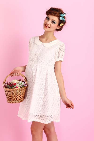 媽媽和我娃娃領孕婦連衣裙