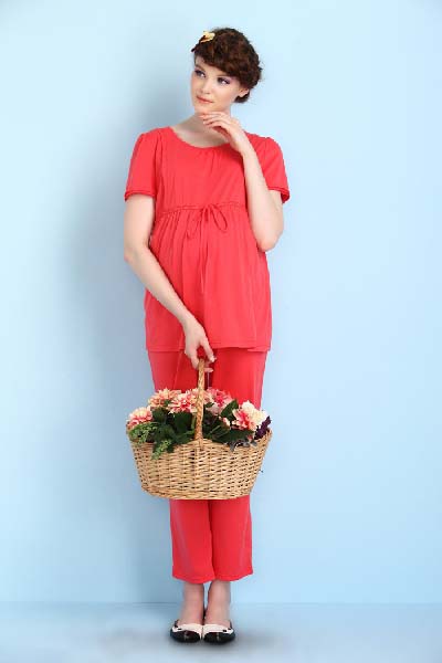 媽媽和我紅色短袖孕婦裝