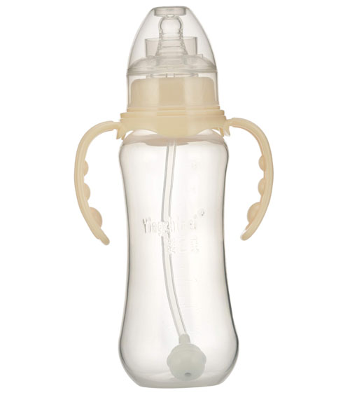 嬰之美標(biāo)口自動(dòng)雙耳圓弧PP奶瓶300ML乳白色