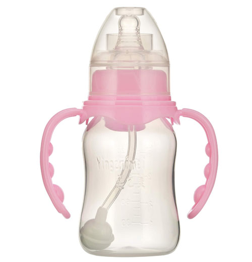 嬰之美標口雙耳自動圓弧PP奶瓶120ML粉色