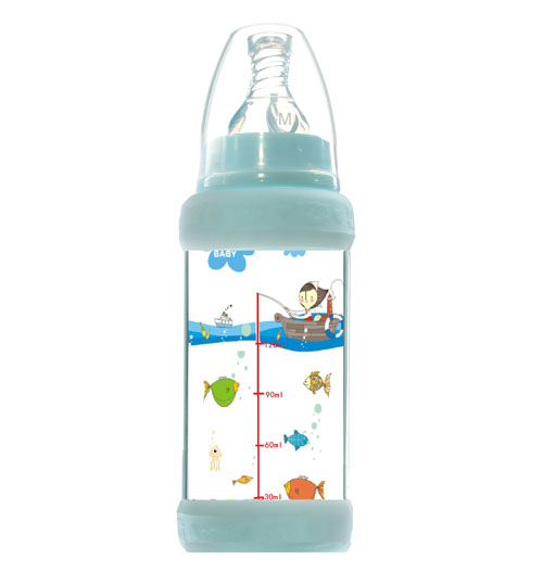 優(yōu)冠寶貝防護(hù)玻璃奶瓶120ml藍(lán)色