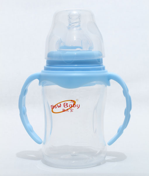 新兒寶天藍(lán)色寬口210ml雙耳自動(dòng)圓腰形PP奶瓶