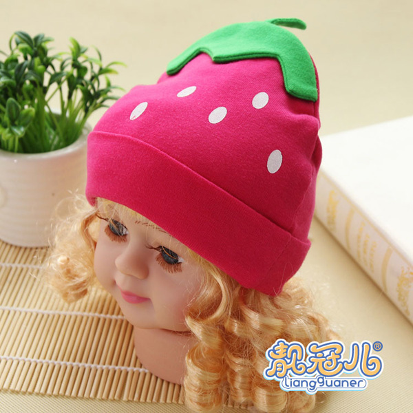 靚冠兒yingye草莓帽子玫紅色