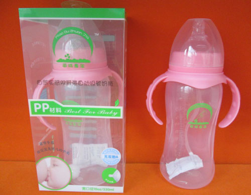 苗哺專家寬口雙耳帶自動吸管奶瓶330ml