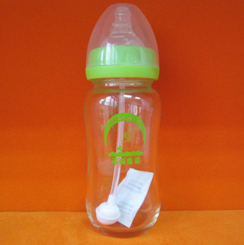 苗哺專家8安寬口弧形抗摔防爆玻帶自動(dòng)吸管璃奶瓶240ml