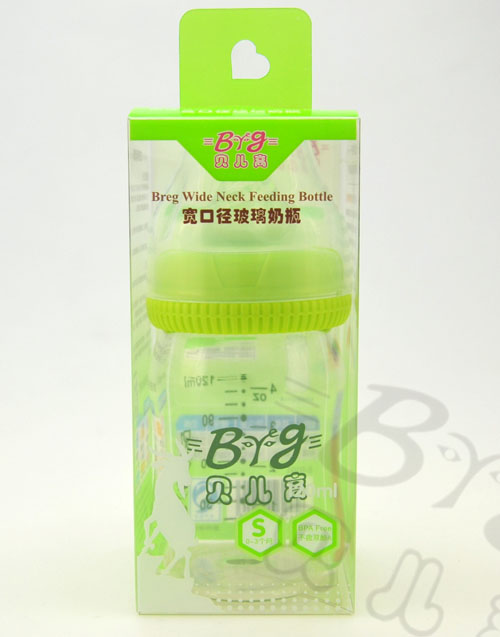 貝兒高青色120ml寬口徑玻璃奶瓶帶有包裝