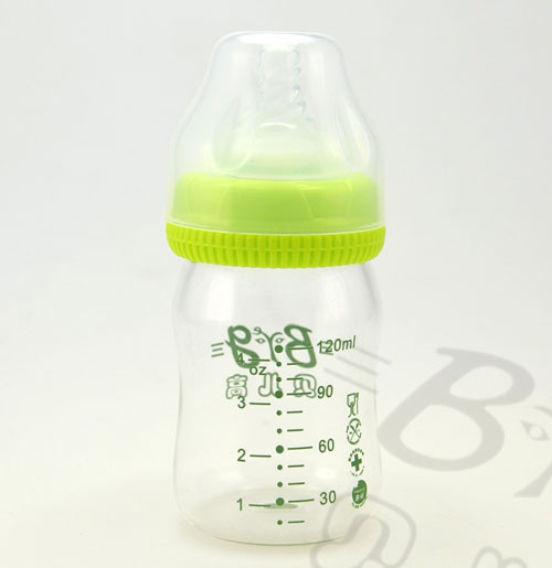 貝兒高青色120ml寬口徑玻璃奶瓶反面