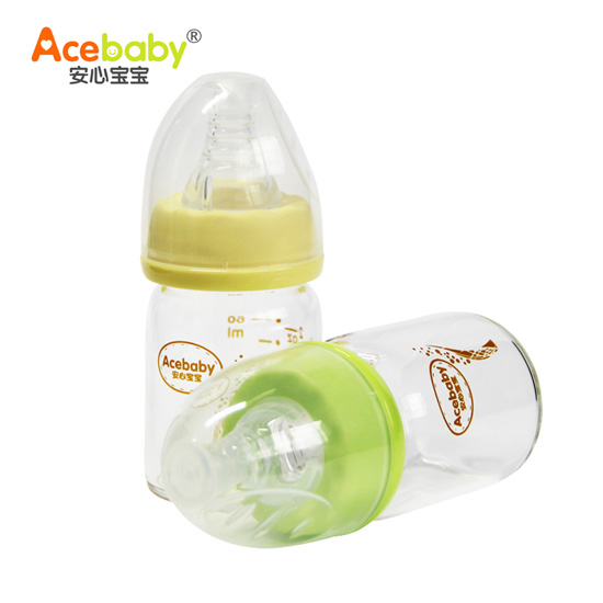 安心寶寶60ml玻璃護理奶瓶黃綠兩個
