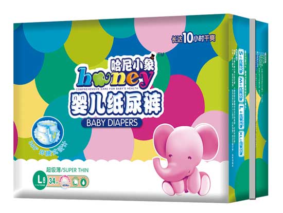 哈尼小象l碼34片360°環(huán)腰式超級薄yinge紙尿褲