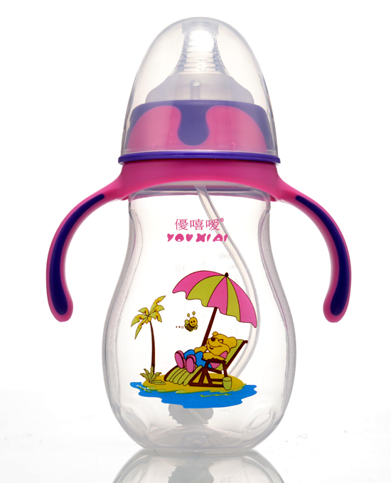 優(yōu)嘻噯炫彩PP寬口自動奶瓶300ml紫紅色