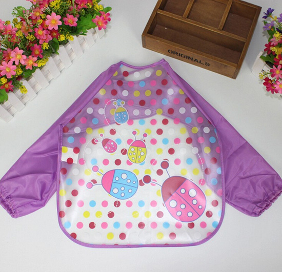 yingeEVA免洗吃飯衣圍兜圍嘴長袖紫