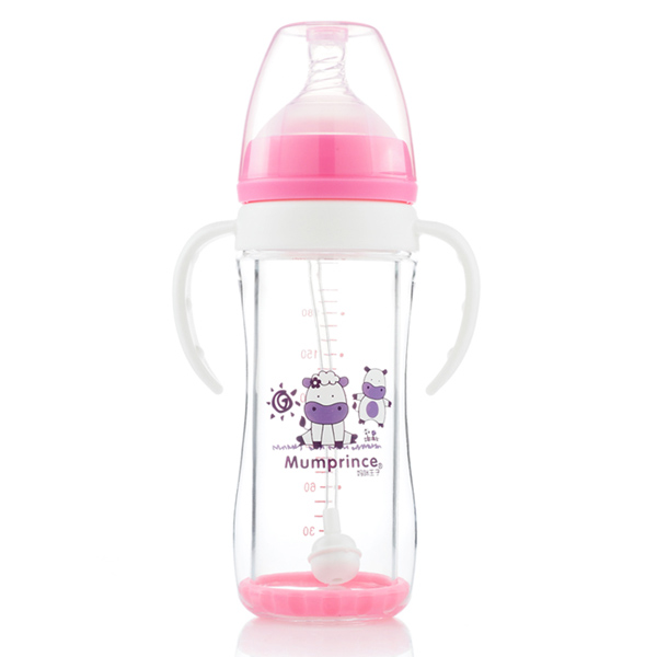 媽咪王子防爆晶鉆玻璃寬口220ml自動(dòng)吸奶瓶 粉色