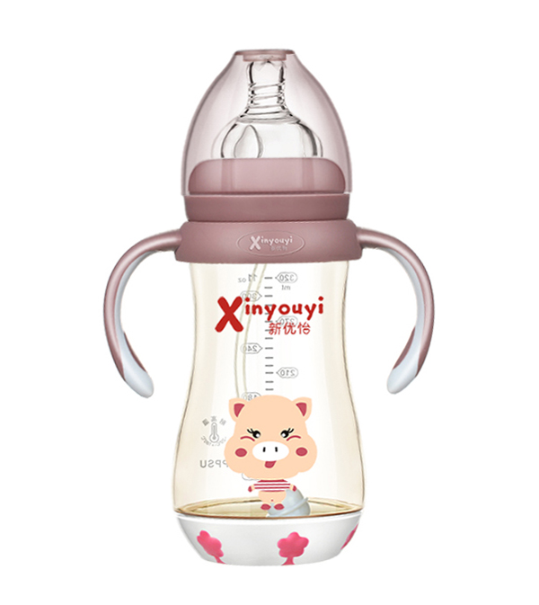 新優(yōu)怡寬口弧形帶底座有柄自動(dòng)ppsu奶瓶300ml 咖色