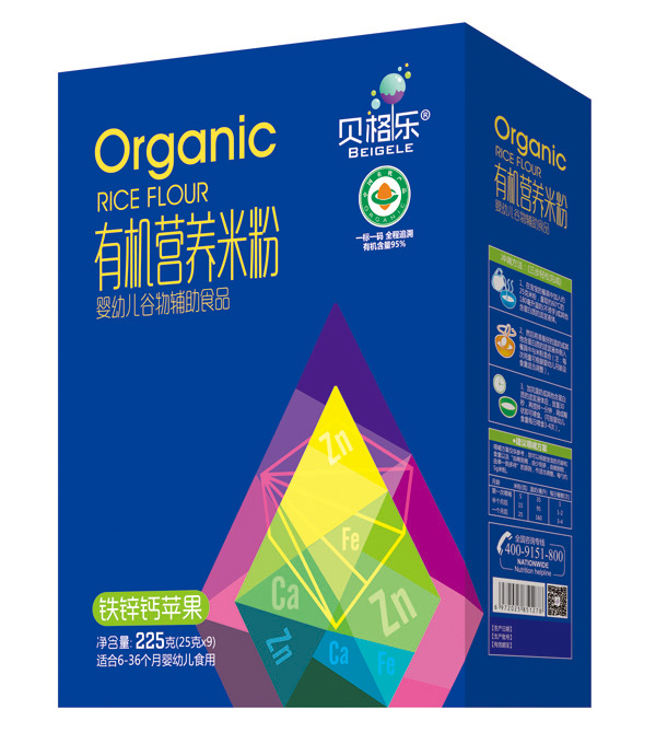 貝格樂有機(jī)營(yíng)養(yǎng)米粉-鈣鐵鋅蘋果 盒裝