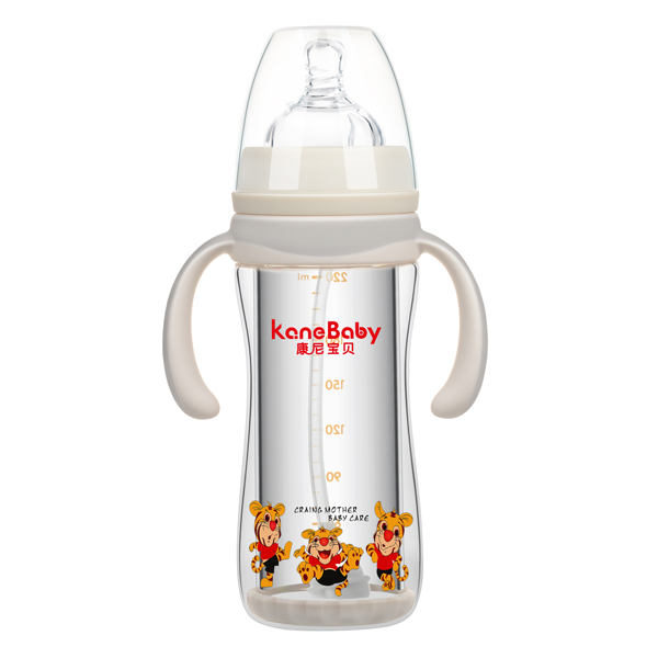 康尼寶貝弧形寬口有柄自動防爆玻璃奶瓶220ml 灰色