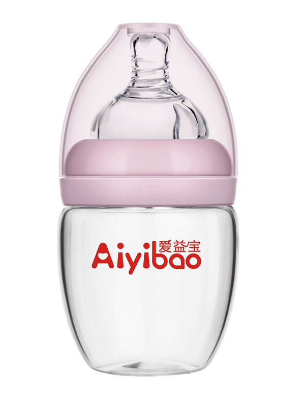 愛益寶120ml寬口徑蛋圓形晶鉆玻璃奶瓶 粉色