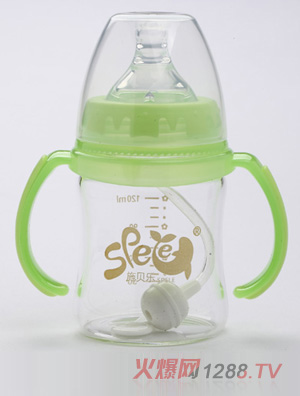 施貝樂(lè)綠色寬口弧形帶柄玻璃奶瓶120ml