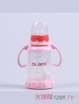 多拉咪玻璃奶瓶粉紅色雙柄