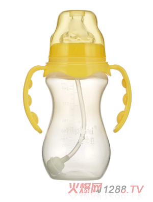 嬰之美寬口雙耳自動葫蘆PP奶瓶270ML黃色