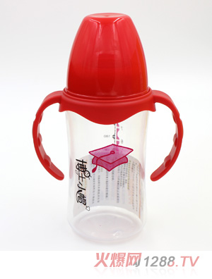 博士小帽P(pán)P有柄自然親子寬口奶瓶240ml紅色