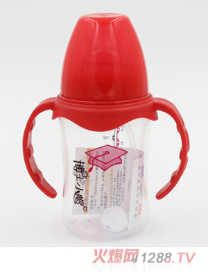 博士小帽PP有柄自然親子寬口自動奶瓶180ml紅色