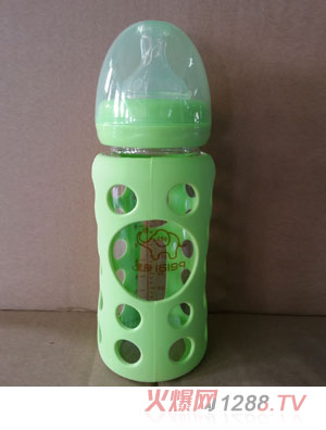培愛寬口弧身玻璃防護(hù)奶瓶240ml