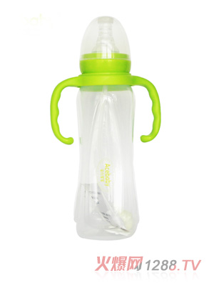 安心寶寶270ml標(biāo)口方圓適指形雙耳自動PP奶瓶綠色帶蓋