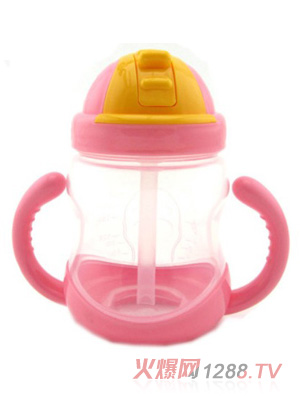 陽光兔滑蓋防漏訓練吸管杯粉色