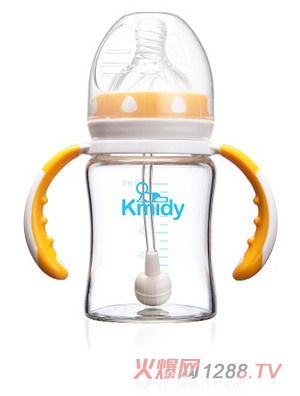 可米迪晶鉆玻璃自動(dòng)奶瓶150ml橙色