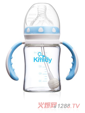 可米迪晶鉆玻璃自動(dòng)奶瓶150ml藍(lán)色