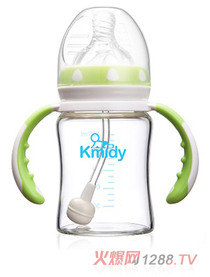 可米迪晶鉆玻璃自動(dòng)奶瓶150ml綠色