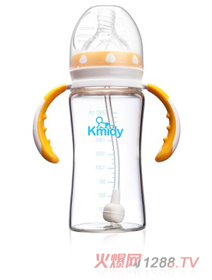 可米迪晶鉆玻璃自動(dòng)奶瓶240ml橙色