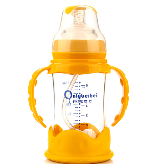 唯昵貝貝標(biāo)口防摔玻璃奶瓶180ml黃色